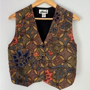 Vintage Effeci Embroidered Beadwork Vest Size S Retro Decorative Floral